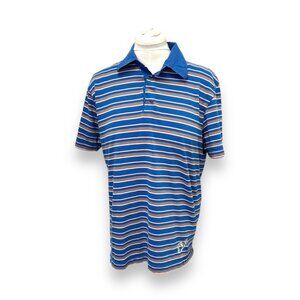 Vintage Volcom Mens Short Sleeve Large Elroy Polo Shirt Blue/Gray Stripes